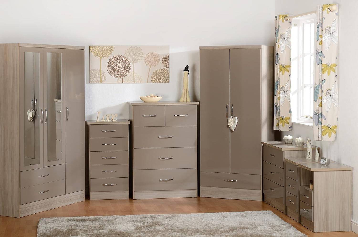 2 Drawer Bedside Table in Oyster Gloss & Light Oak – Modern Nightstand