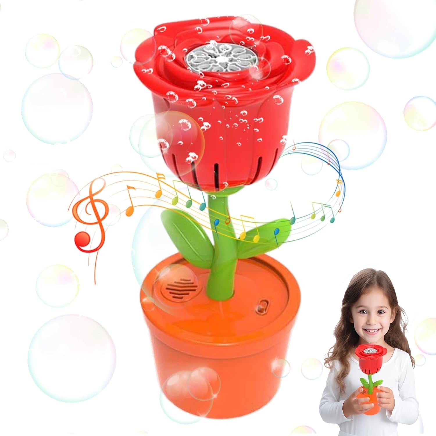 Rose Flower Bubble Machine LED Light Portable Party Toy Red