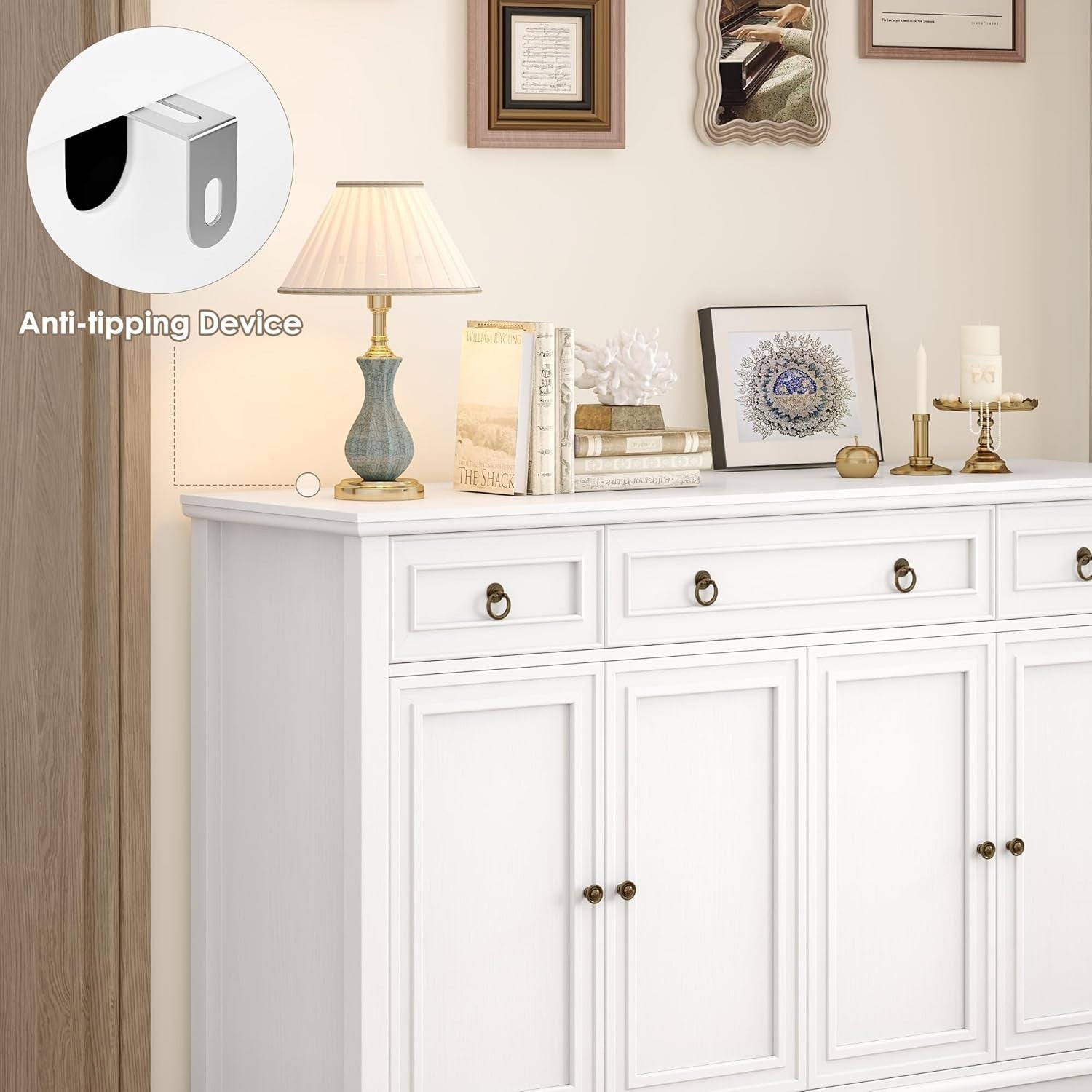 White Sideboard 4 Door 3 Drawer Cabinet Storage Unit Adjustable Shelves**