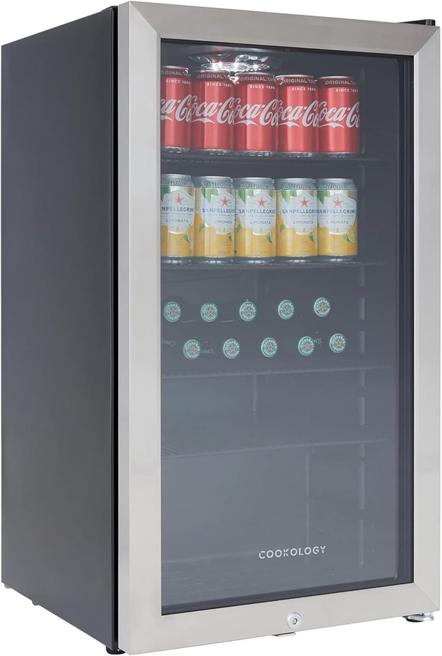 Under Counter Drinks Fridge 98L Glass Door Beer Wine Cooler LED Display