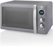 20L Retro Microwave 800W, 5 Power Levels, Digital Timer & Defrost, Grey
