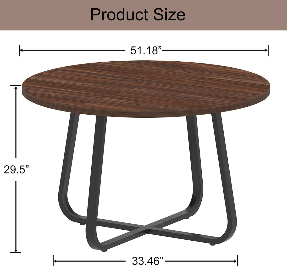 Round Walnut Dining Table 4-6 Seater Wood Metal Kitchen Home 130cm
