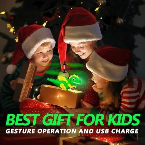 RC Dinosaur Helicopter Toy for Kids 6+, LED Lights, Indoor/Outdoor Drone