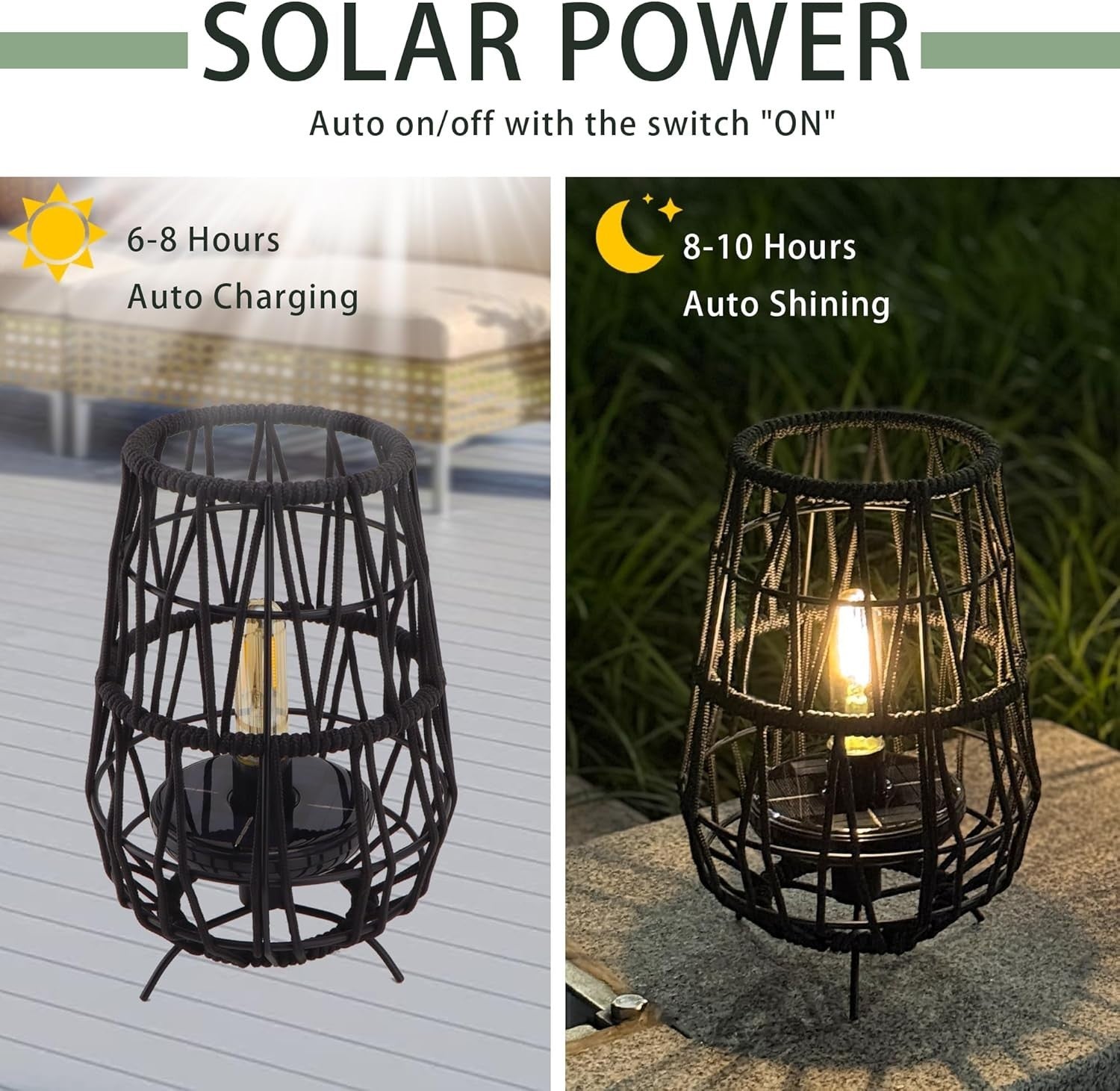 2 Pack Black Solar LED Garden Lanterns Outdoor Waterproof Decor