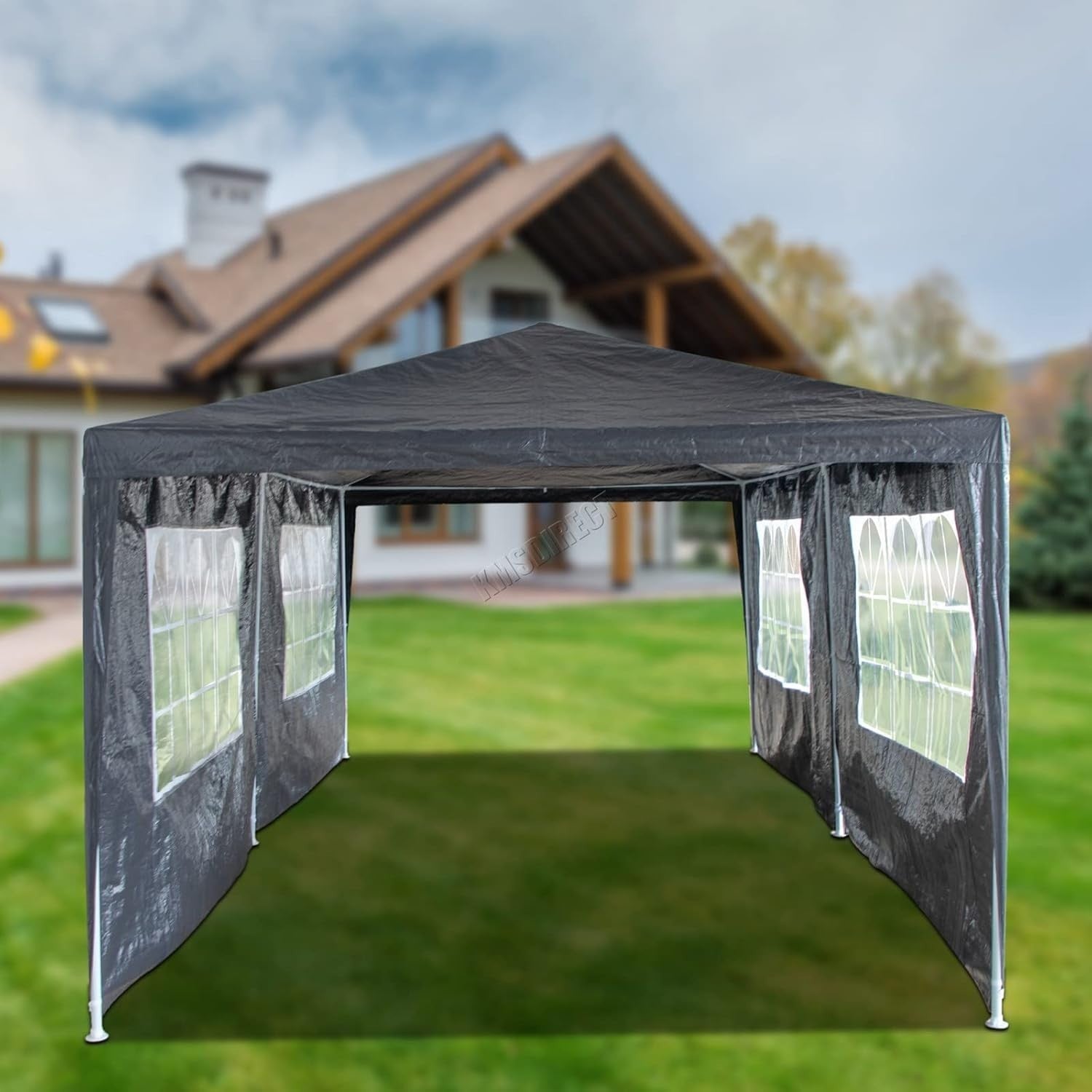 3x6M Steel Frame Gazebo With 6 Sidewalls Waterproof Garden Party Tent Grey
