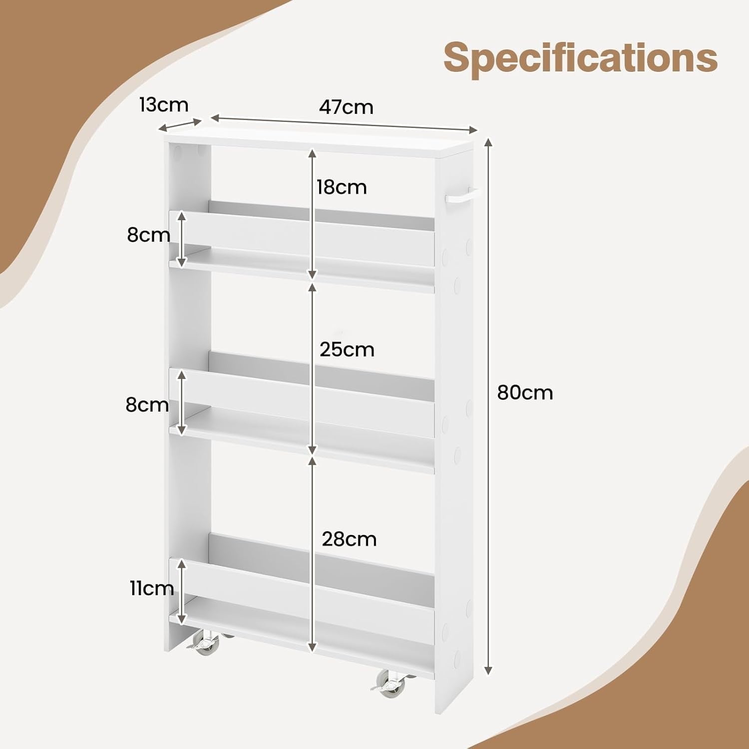 4 Tier Slim Rolling Storage Cart Narrow Utility Shelf Organizer w/Wheels