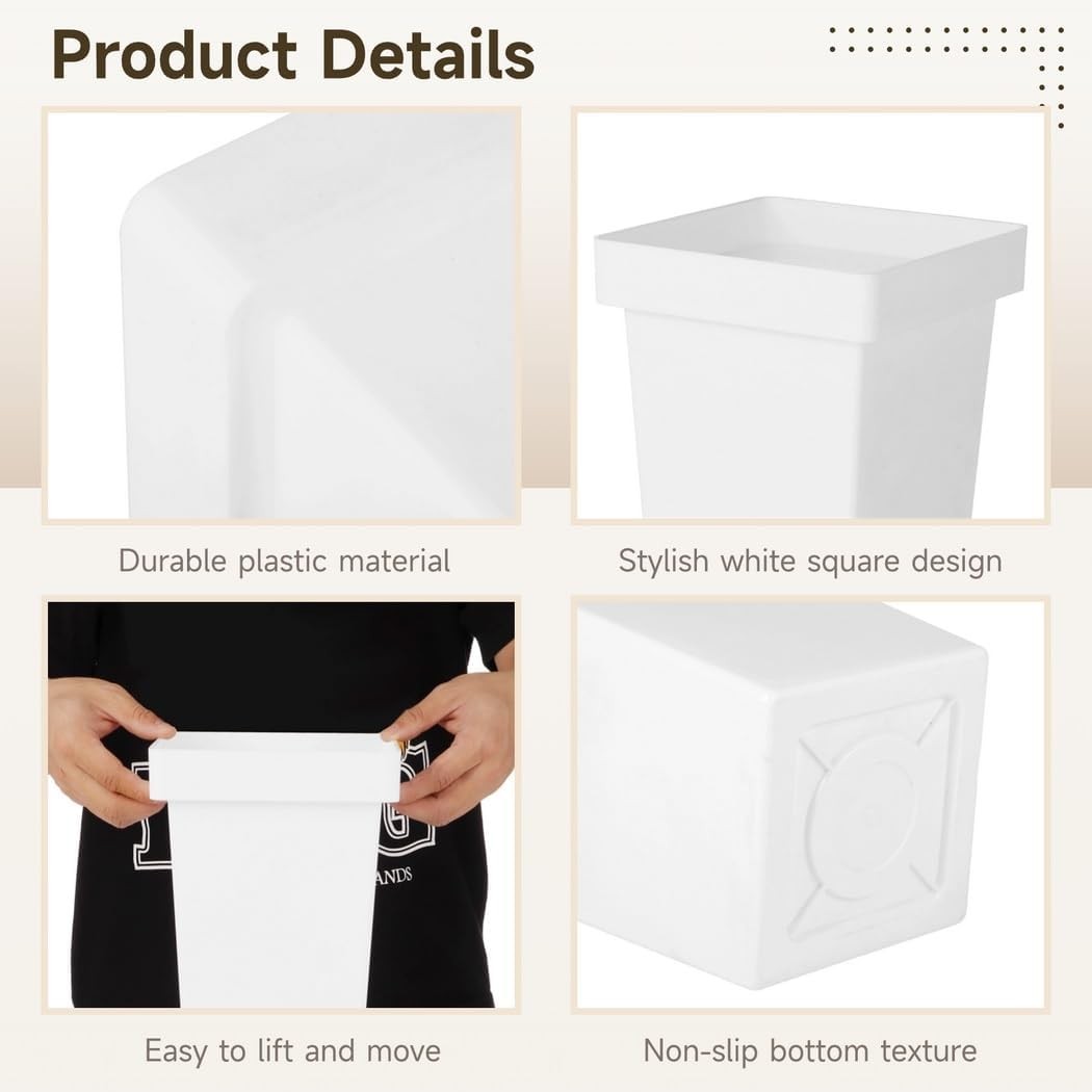 6 Pack Tall Square Flower Buckets White Modern Floral Display Vases 34cm