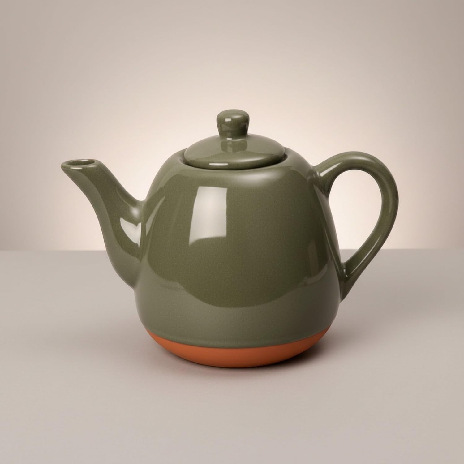 Terracotta Teapot 800ml Olive Green Glazed Rustic Tea Pot Ceramic