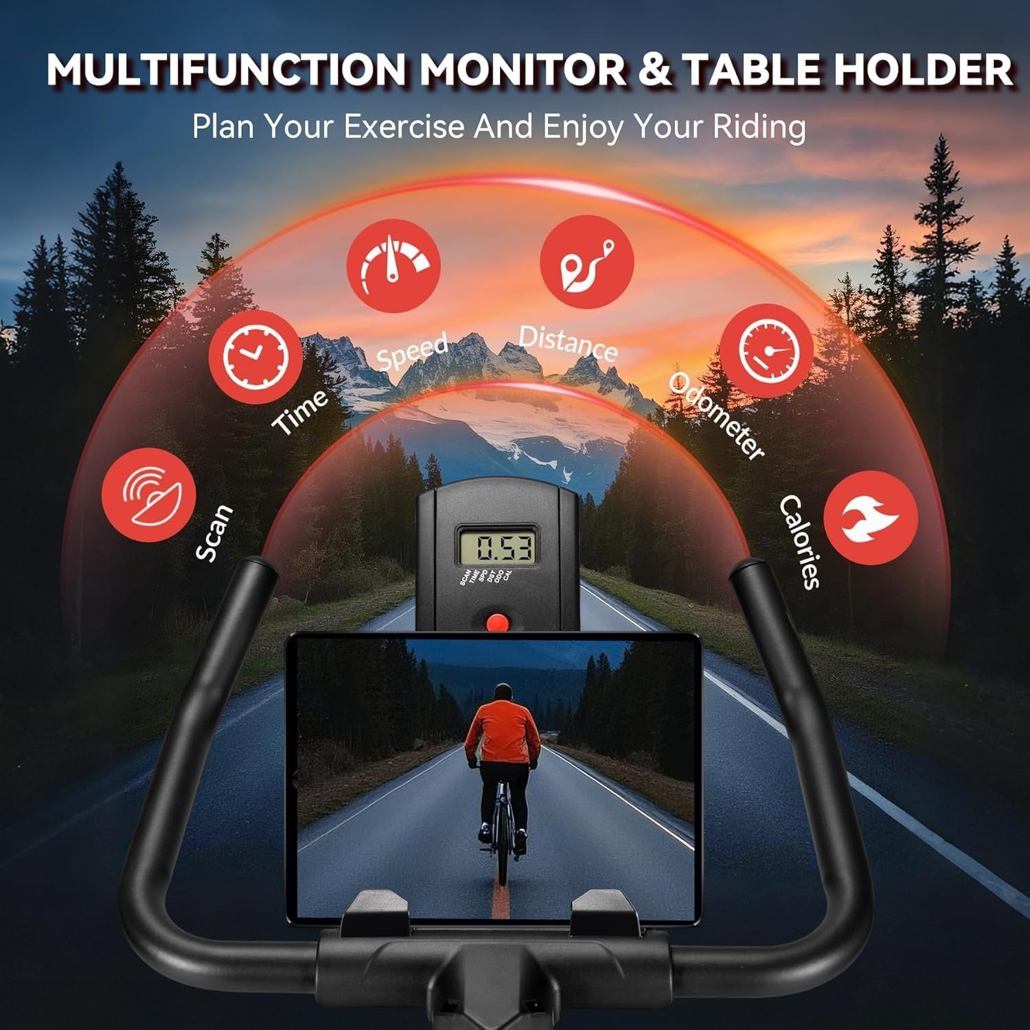 Magnetic Silent Spin Bike w/ LCD Display, Heavy Flywheel, APP Support & Holder