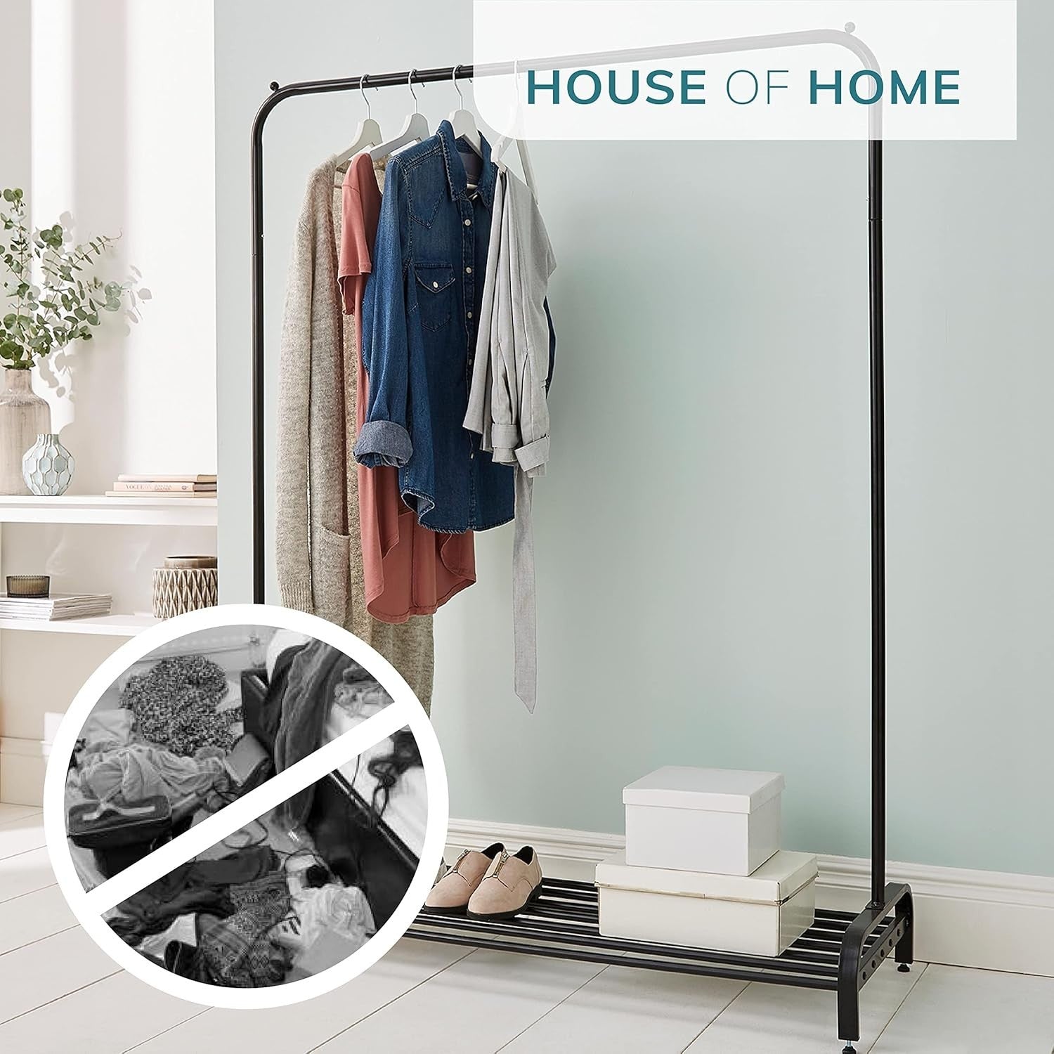 Heavy Duty Metal Clothes Rail with Shoe Rack Black 160cm