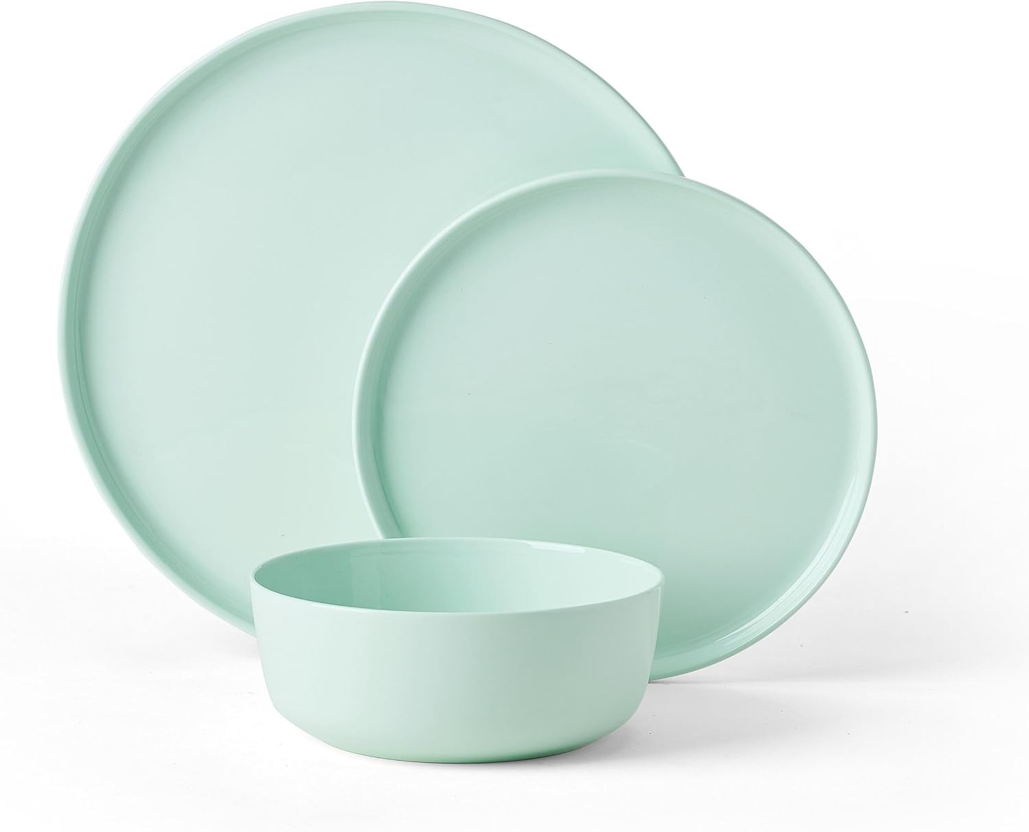 12pc Bone China Dinnerware Set Mint Green Lightweight Plates Bowls Service for 4