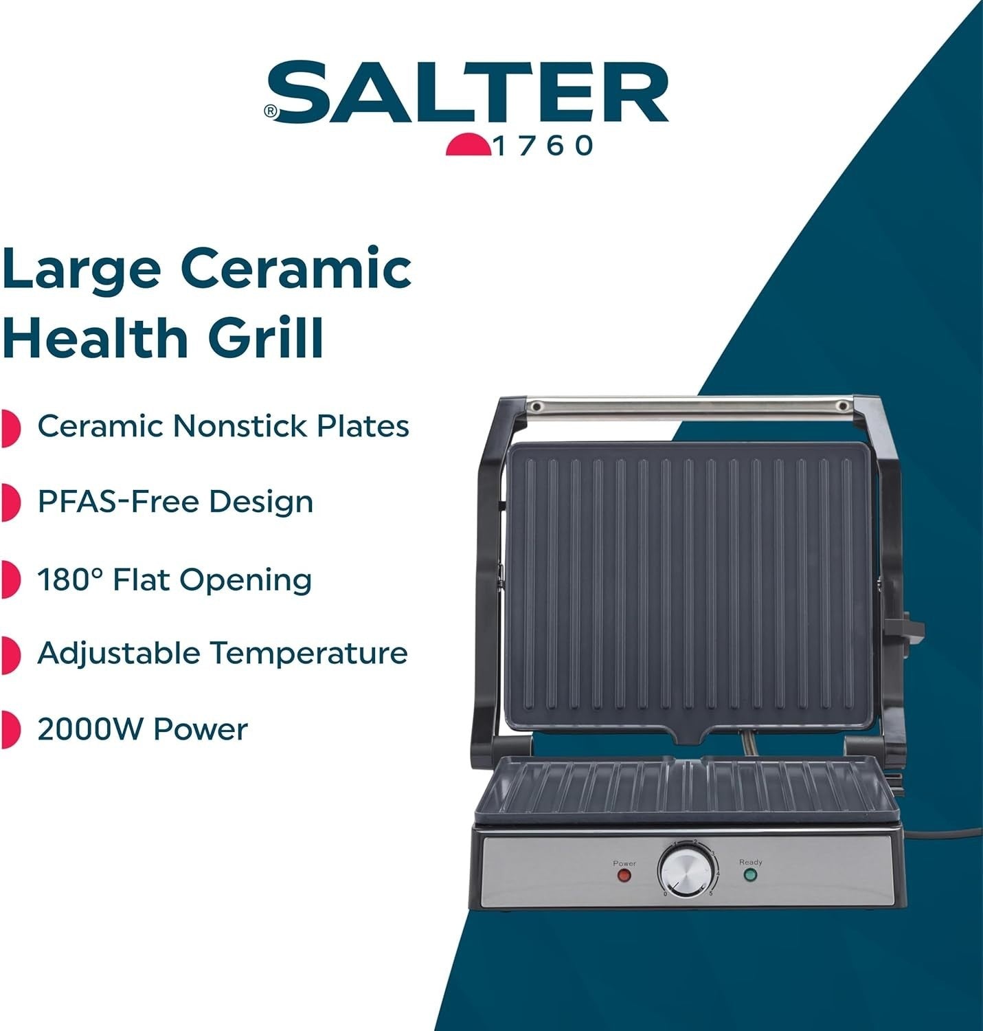 Large Ceramic Health Grill Panini Maker 2000W Non-Stick Plates