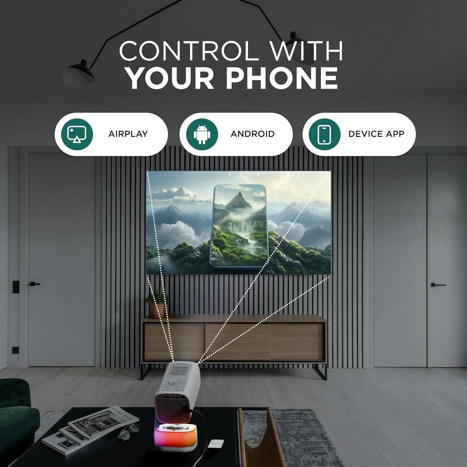 1080P Smart Projector 4K WiFi6 Bluetooth Short Throw 200” Portable