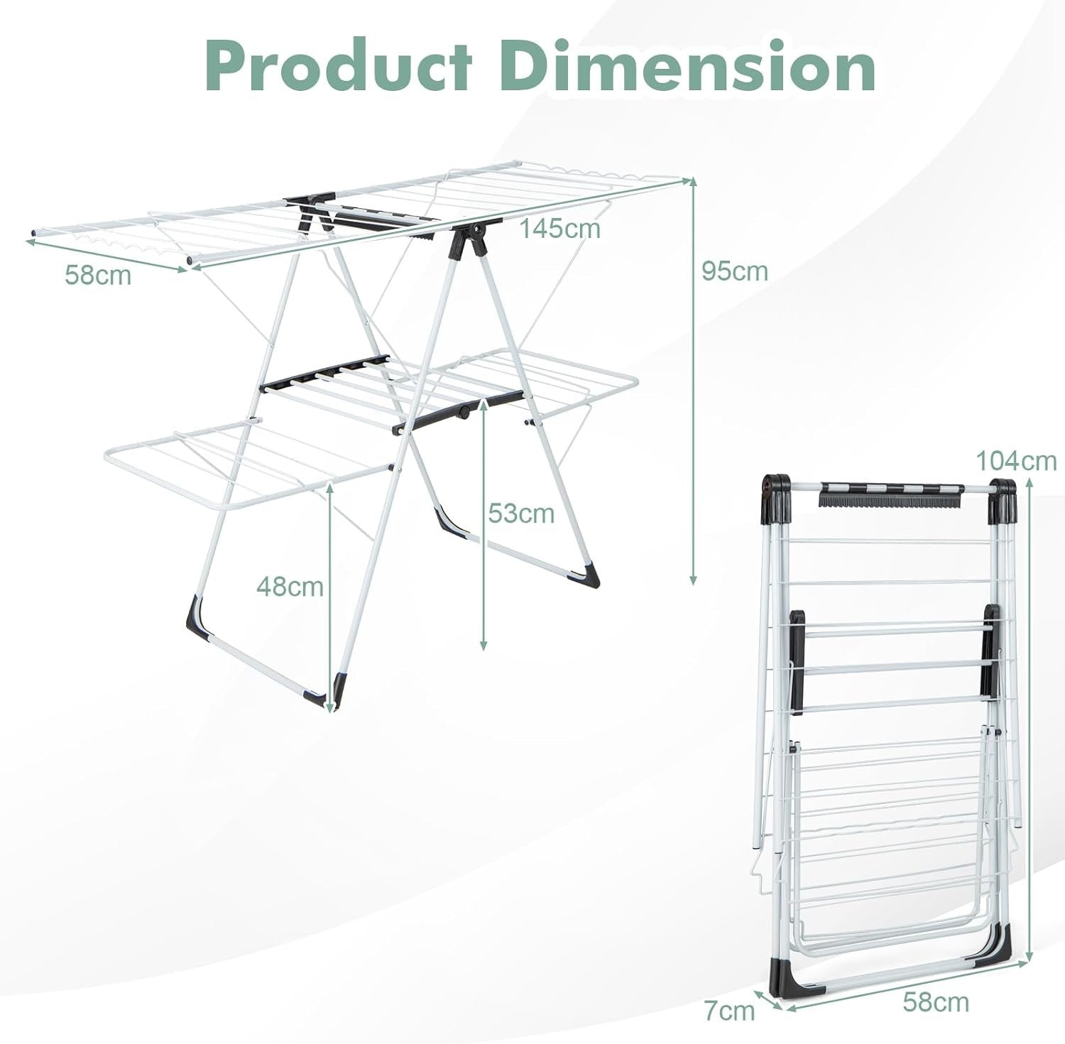 Foldable Clothes Drying Rack 2 Tier Freestanding Airer 33 Rails Adjustable