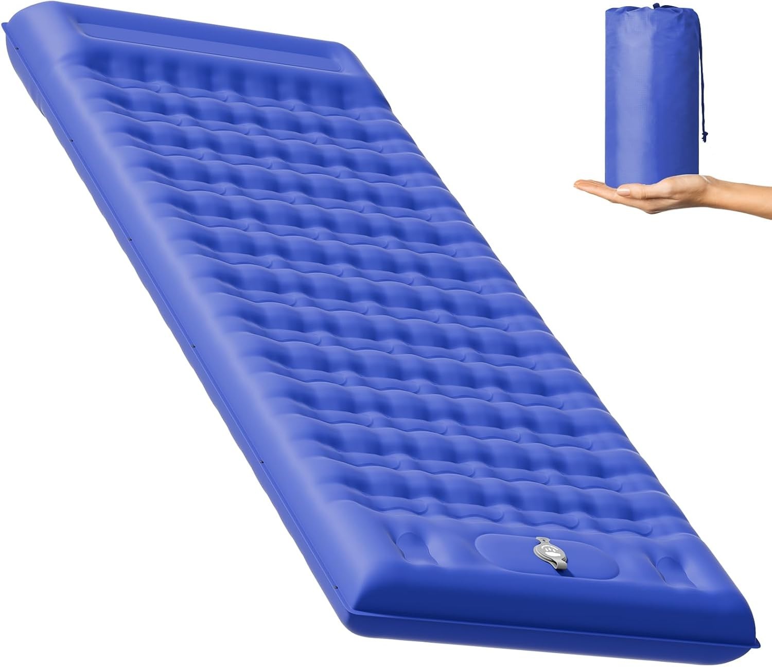 Extra Thick Camping Air Mattress 12–15cm Built-In Foot Pump Pillow Pad Blue