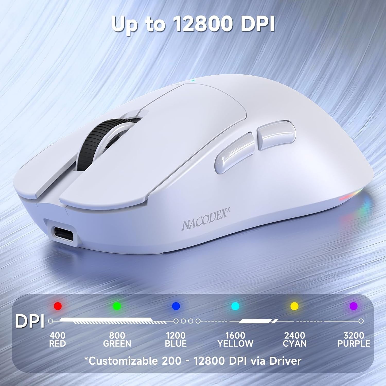 Tri-Mode Wireless Gaming Mouse 12800 DPI 1000Hz RGB White