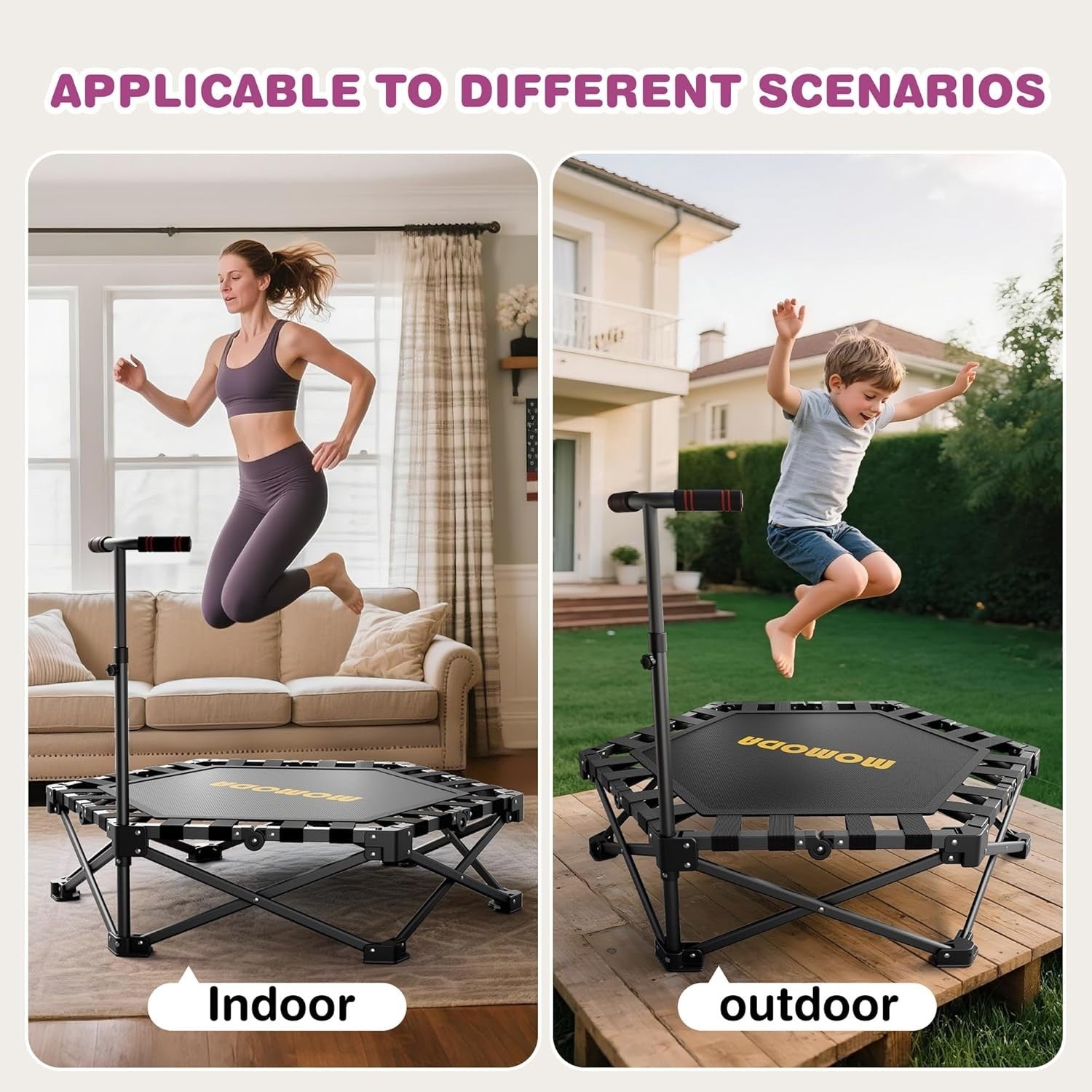 42in Folding Mini Trampoline with Handle Indoor Rebounder Kids Adults