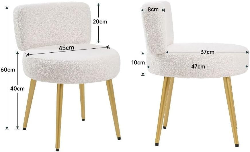 White Teddy Velvet Vanity Stool with Gold Legs – Tufted Back Dressing Chair