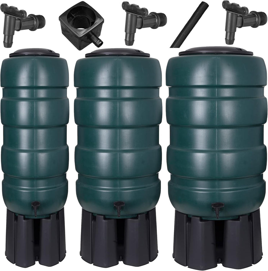 250L Green Garden Water Butt Set with Stand, Tap & Filler Kit