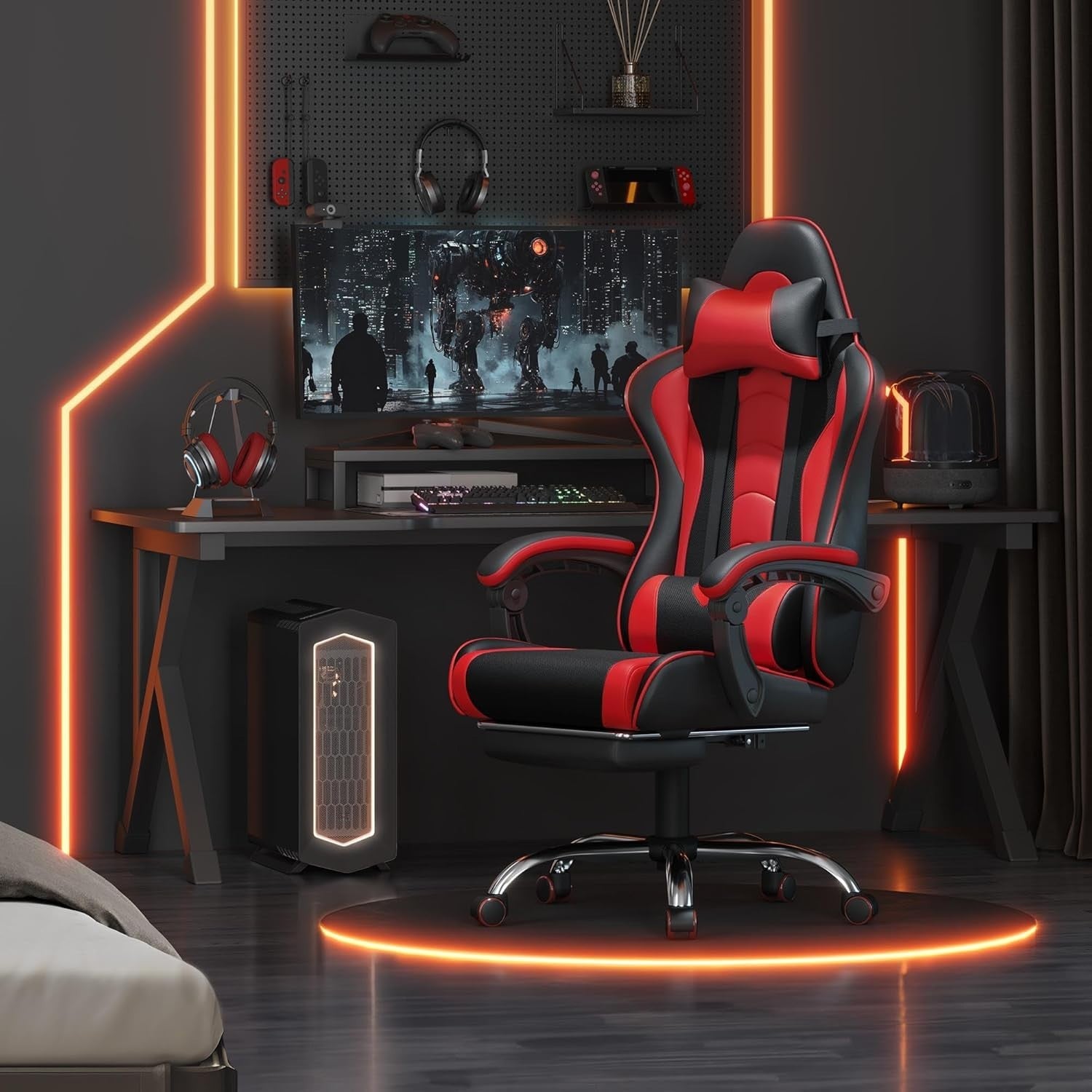 Gaming Chair Recliner Footrest Massage Office Desk PC Swivel Racer Black/Red