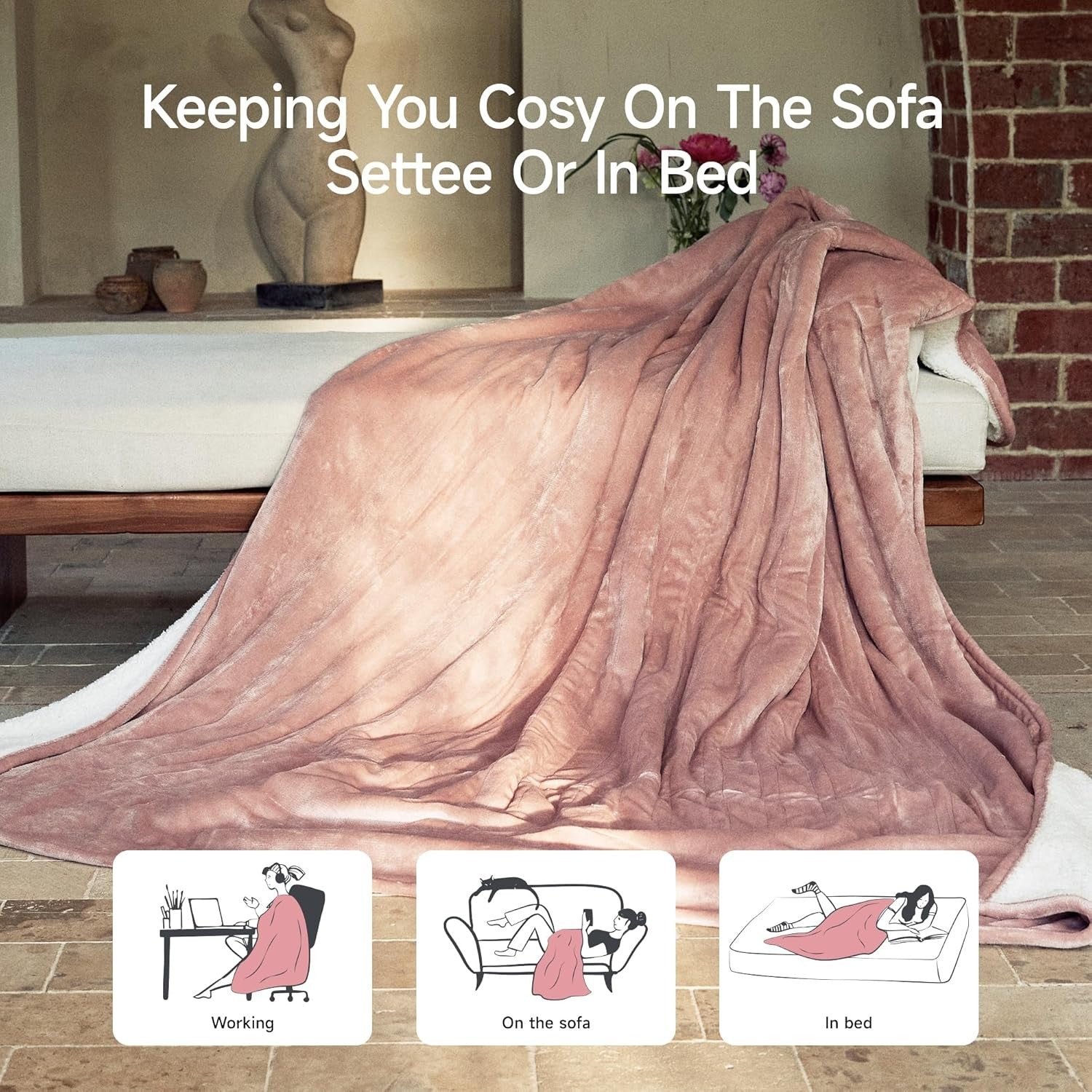 Electric Heated Blanket Double Extra Large 200x150cm Plush 9 Auto Off