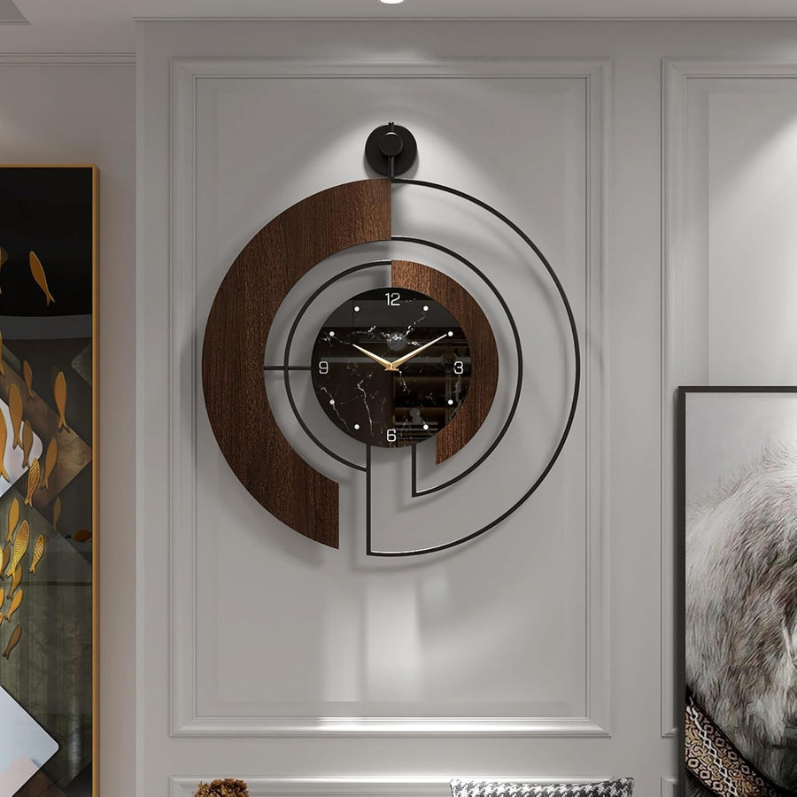 Modern Walnut Marble Dial Wall Clock with Wood & Metal Frame