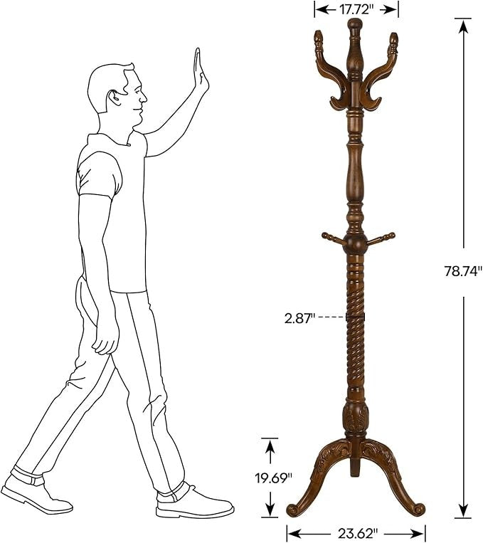 Solid Ash Wood Coat Rack 200cm Tree Stand with 8 Hooks Vintage Brown