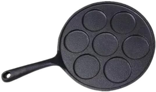 Mini Pancake Pan Cast Iron 7-Hole Non-Stick Crepe Pan Induction Safe 23cm