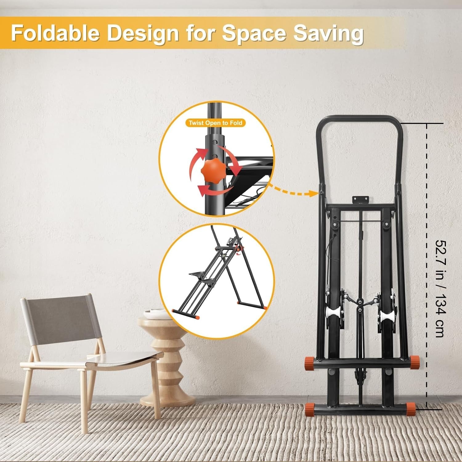 Foldable Stair Stepper Vertical Climber 3-Level Resistance LCD Adjustable Pedals