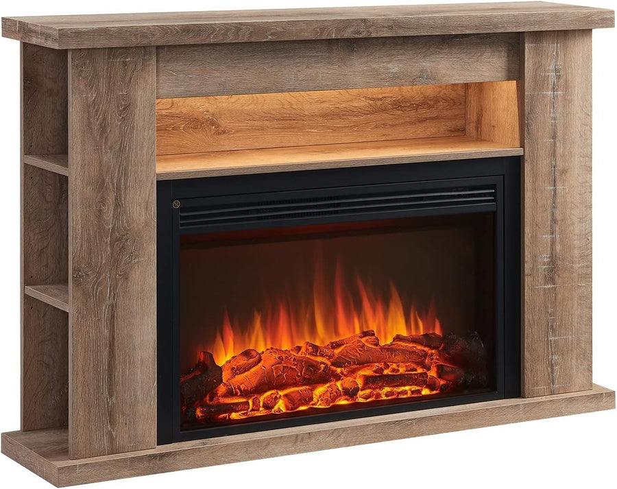 Electric Fireplace Suite 51” Heater Storage Shelves Rustic Oak Effect