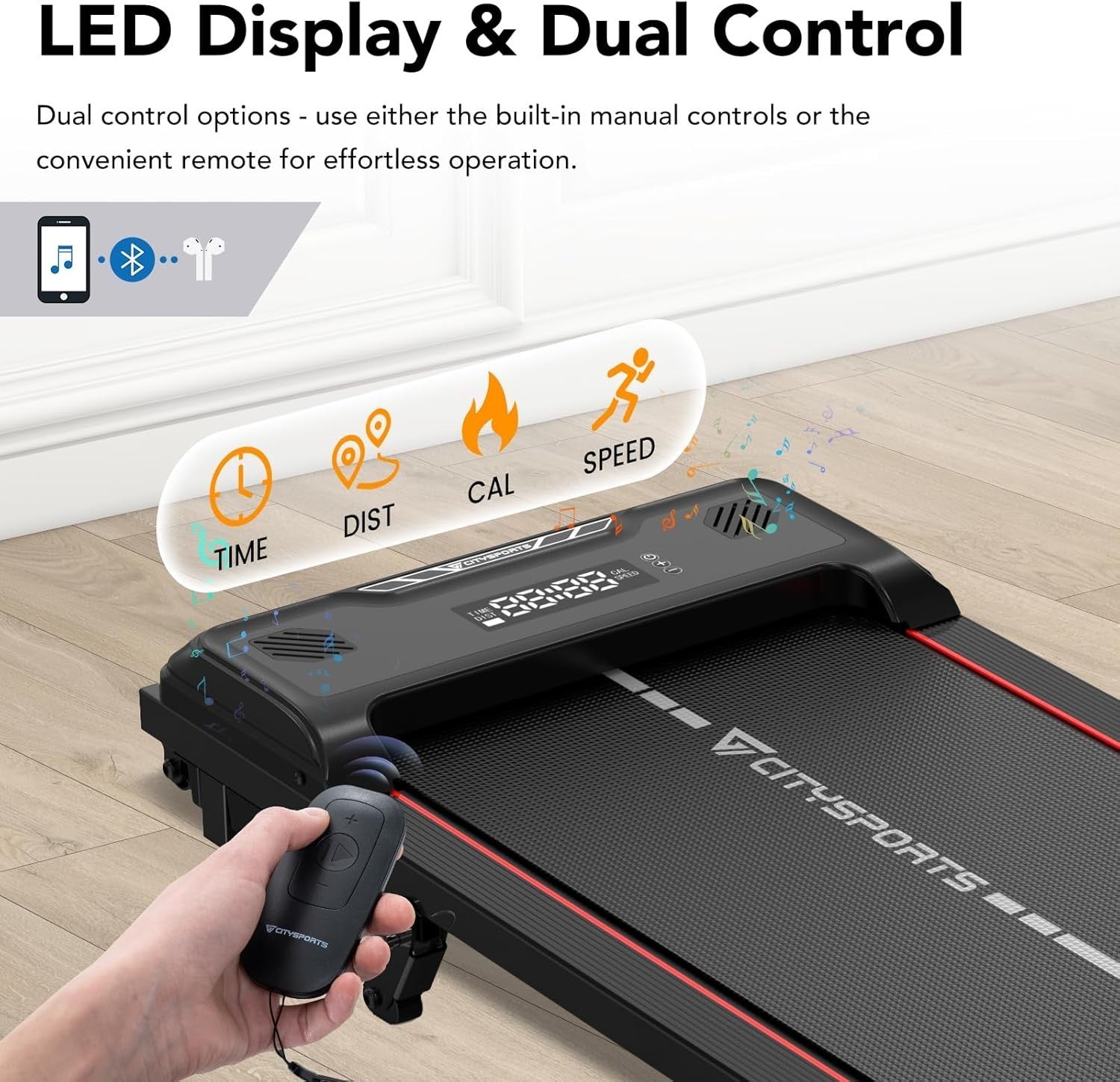 Under Desk Treadmill 10% Incline Walking Pad 1-6KM/H Remote LED Display