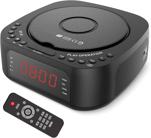 Bluetooth CD Player Alarm Clock Dual Alarm Remote USB AUX Sleep Timer