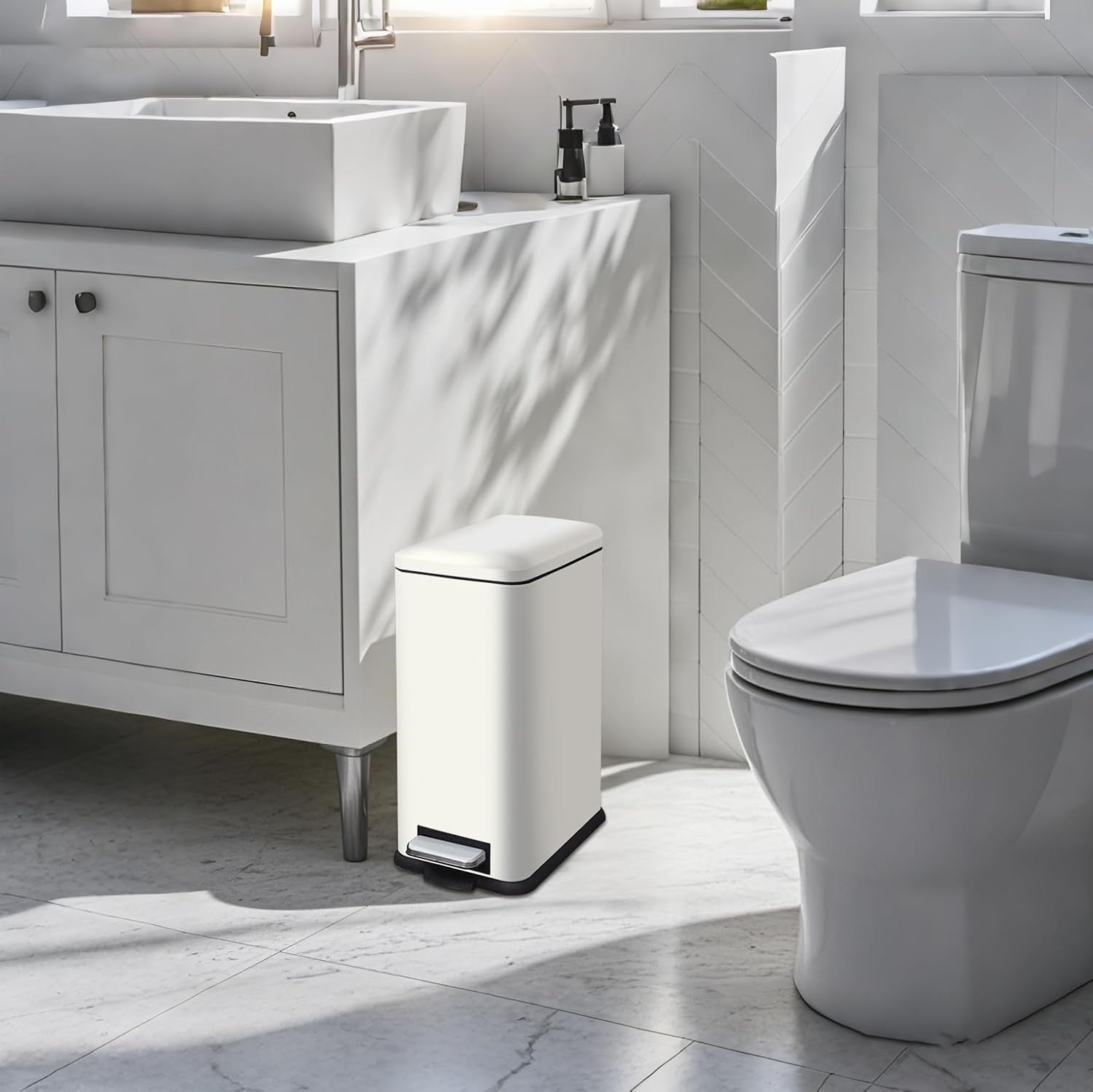 10L Bathroom Pedal Bin Soft Close Stainless Steel White