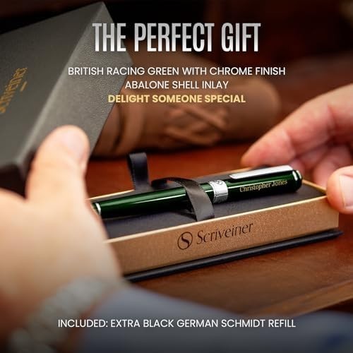 Personalised Rollerball Pen British Racing Green Chrome Medium Ink
