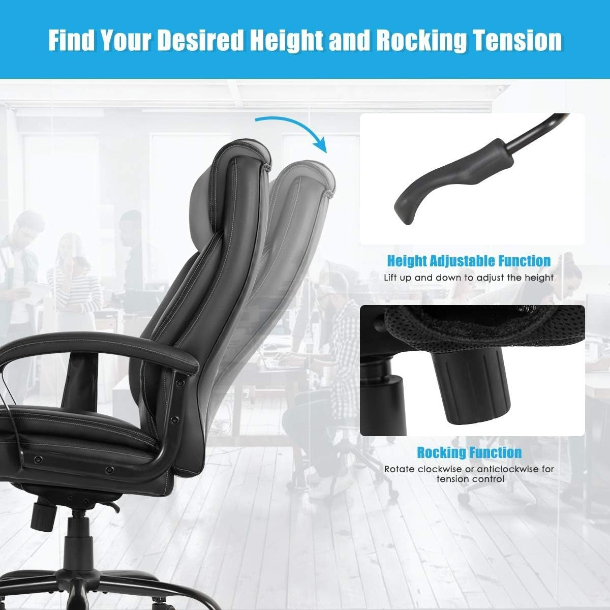Big & Tall Massage Office Chair 500lbs PU Leather Recline Swivel Ergonomic