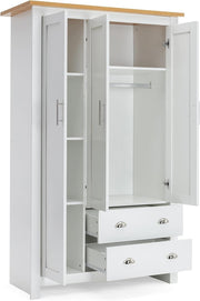 White Oak 3 Door Wardrobe With Drawers & Hanging Rail - Modern Storage