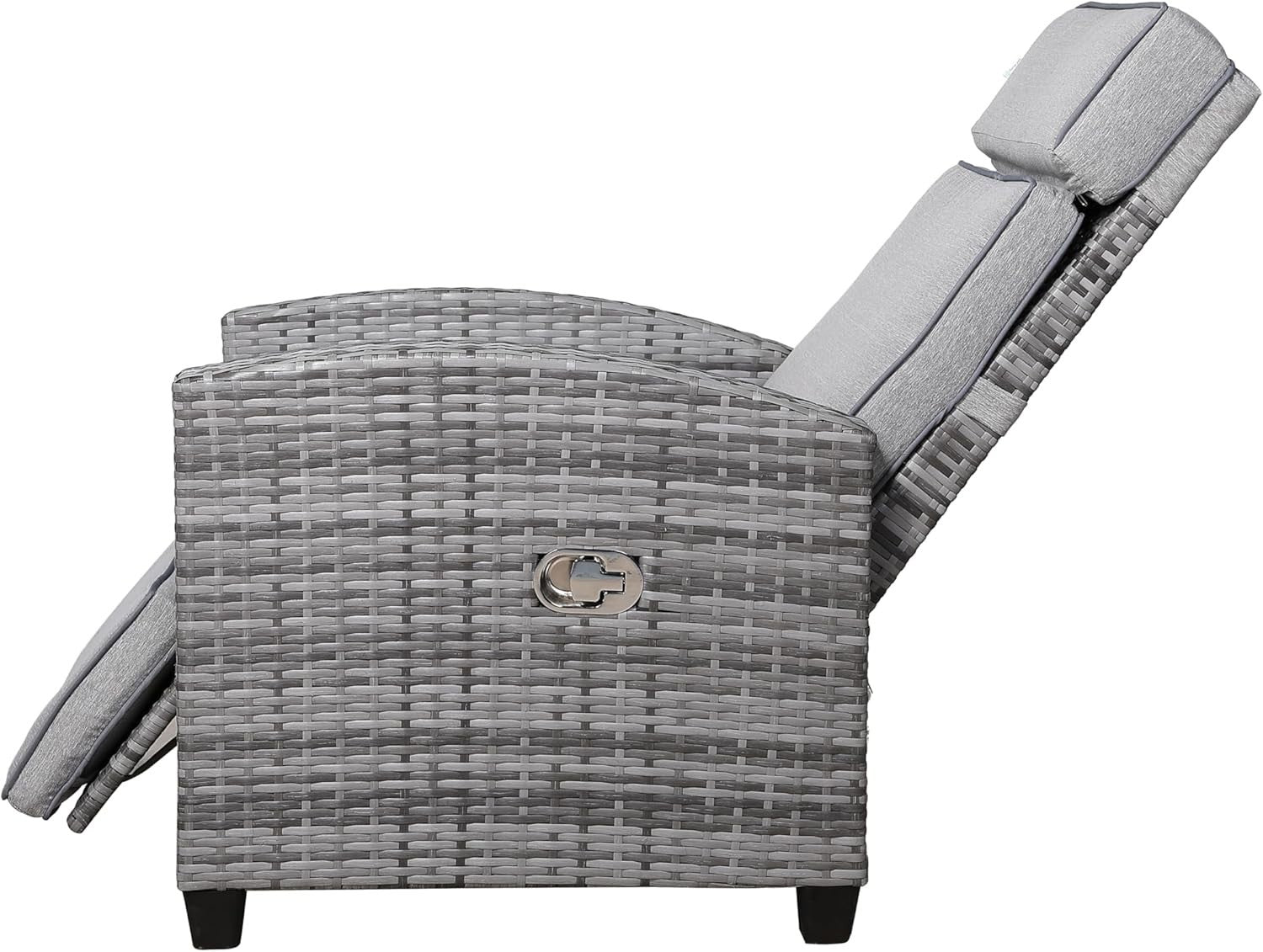 Reclining Rattan Garden Chair with Flip Table Adjustable Headrest Patio Seat