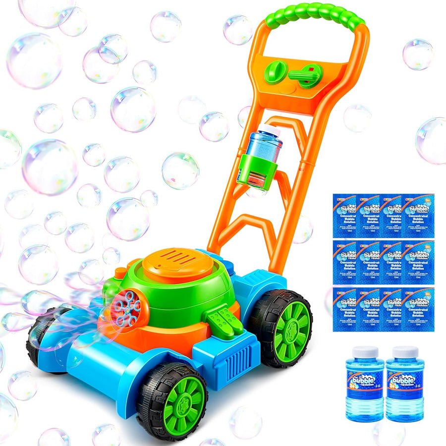 Bubble Lawn Mower Toddler Push Toy Outdoor Bubble Machine Blue Kids
