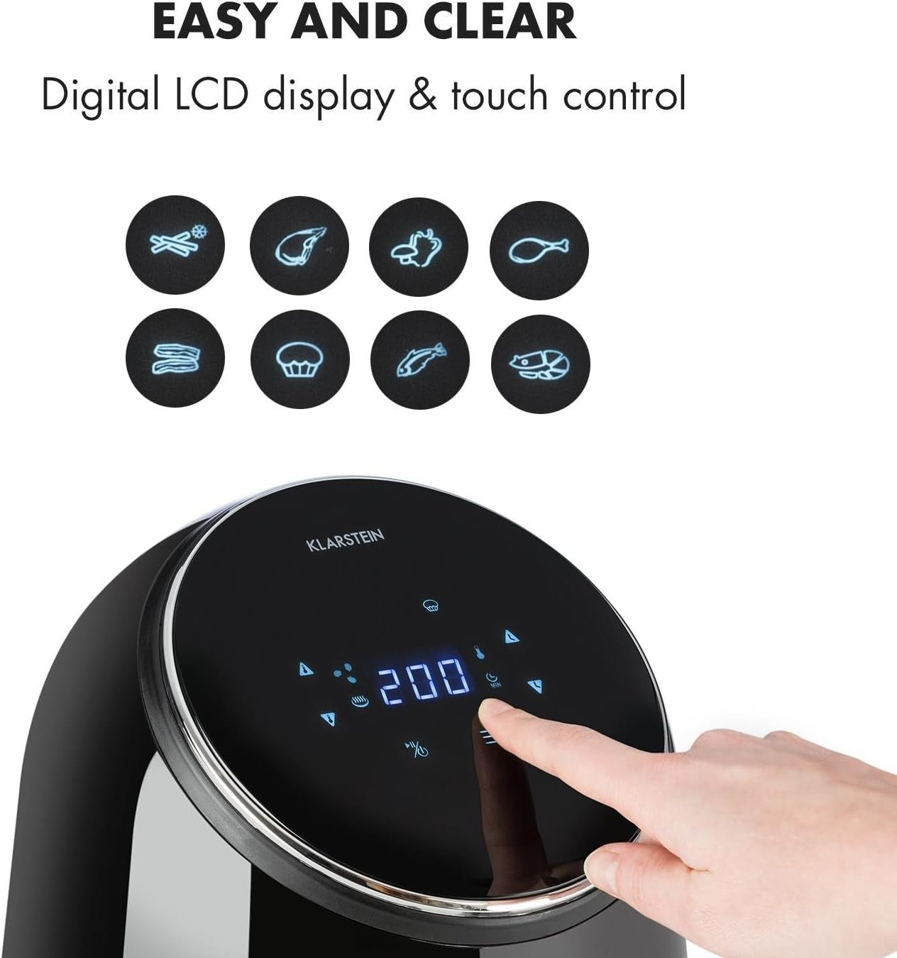 Hot Air Fryer 2.5L 1300W Fat Free Cooking 8 Programs Digital Black