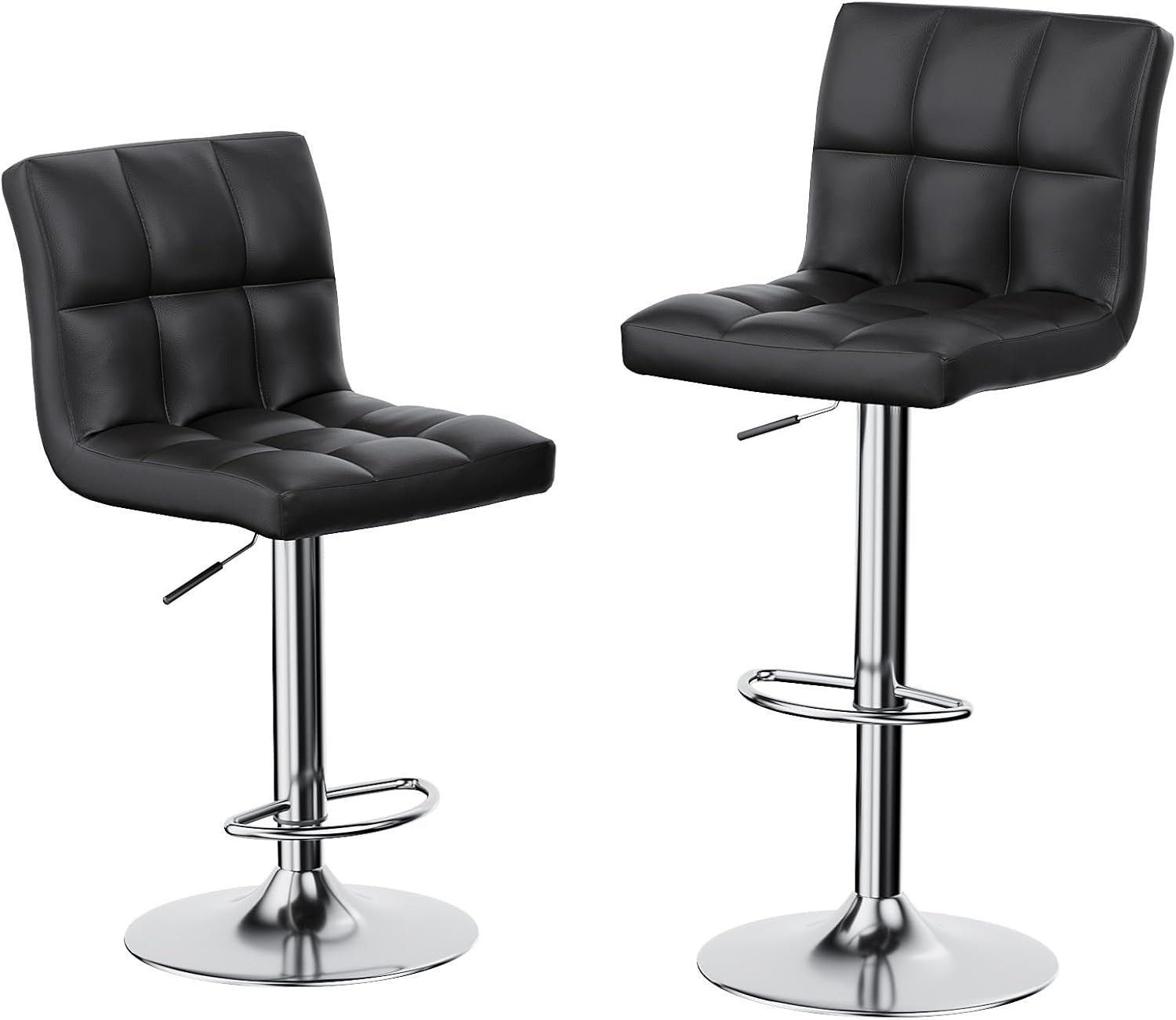 Adjustable Swivel Bar Stools Set of 2 Faux Leather Counter Chairs Black