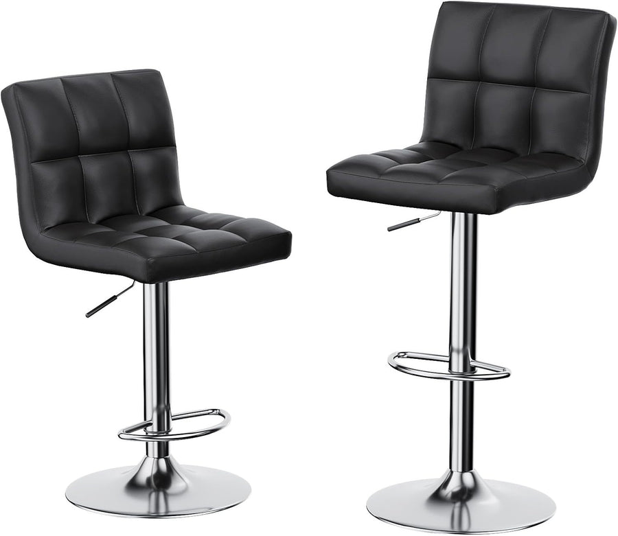 Adjustable Swivel Bar Stools Set of 2 Faux Leather Counter Chairs Black