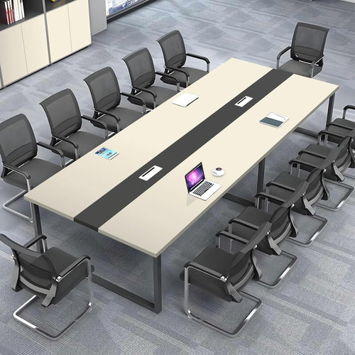 Large Beige Conference Table 240cm w/ Metal Frame & Scratch-Resistant Top