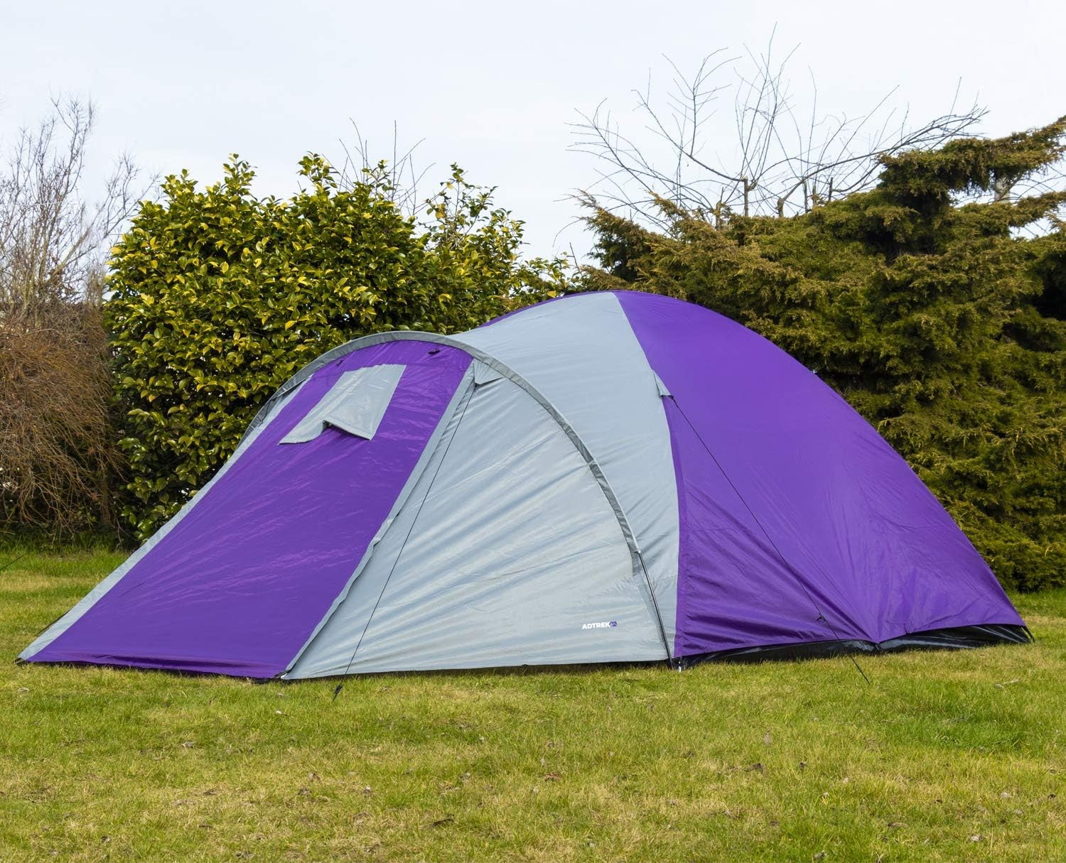 4 Man Dome Camping Tent Purple/Grey Waterproof Festival Family