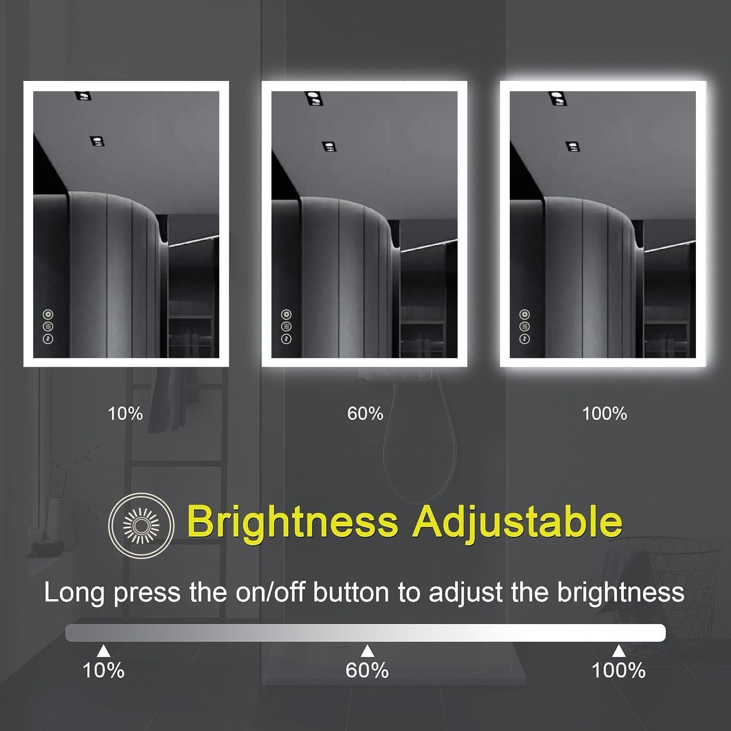 LED Bathroom Mirror 50x70cm Anti-Fog Backlit Wall Mount Dimmable Light