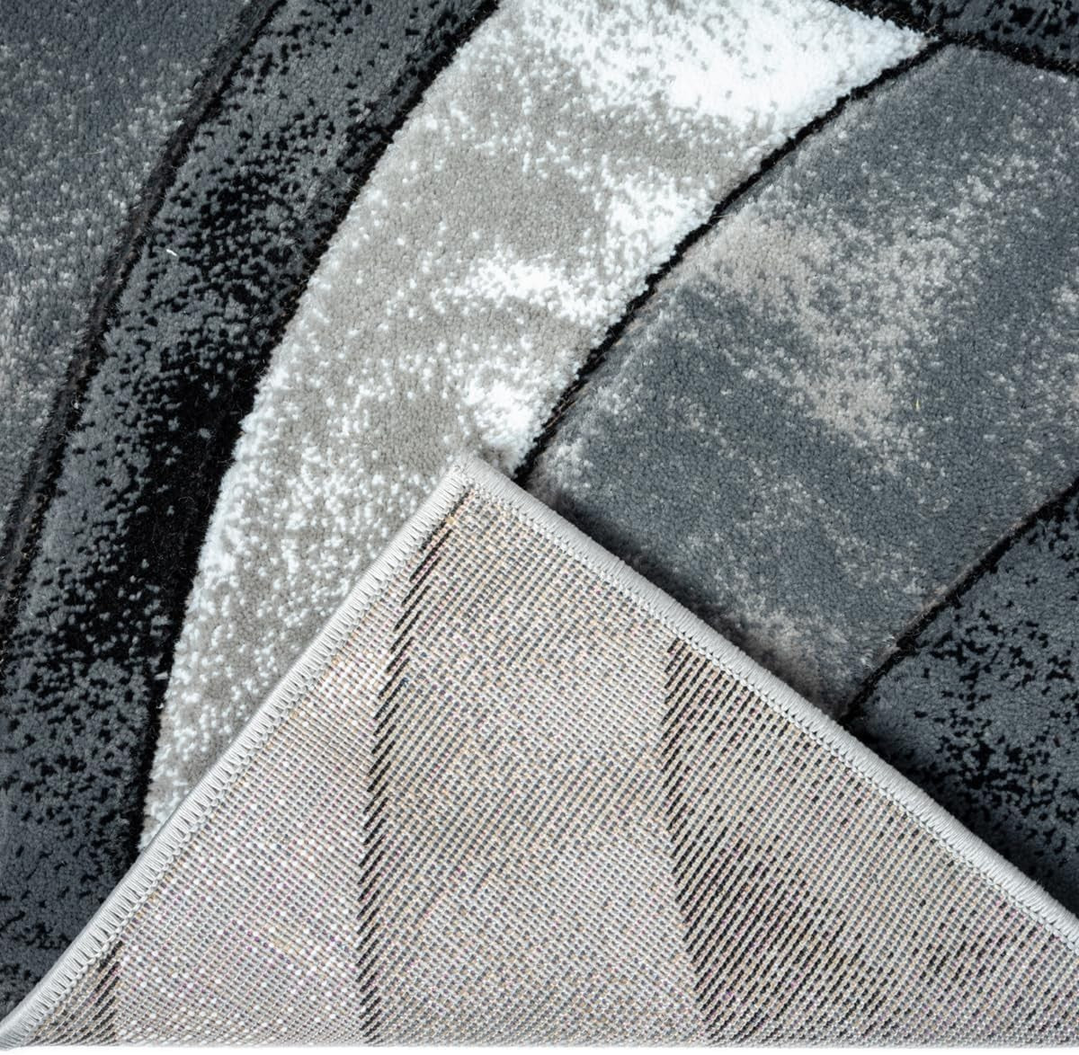 Luxury Grey Circle Rug 120x170cm – Soft High Pile Non Slip Carpet