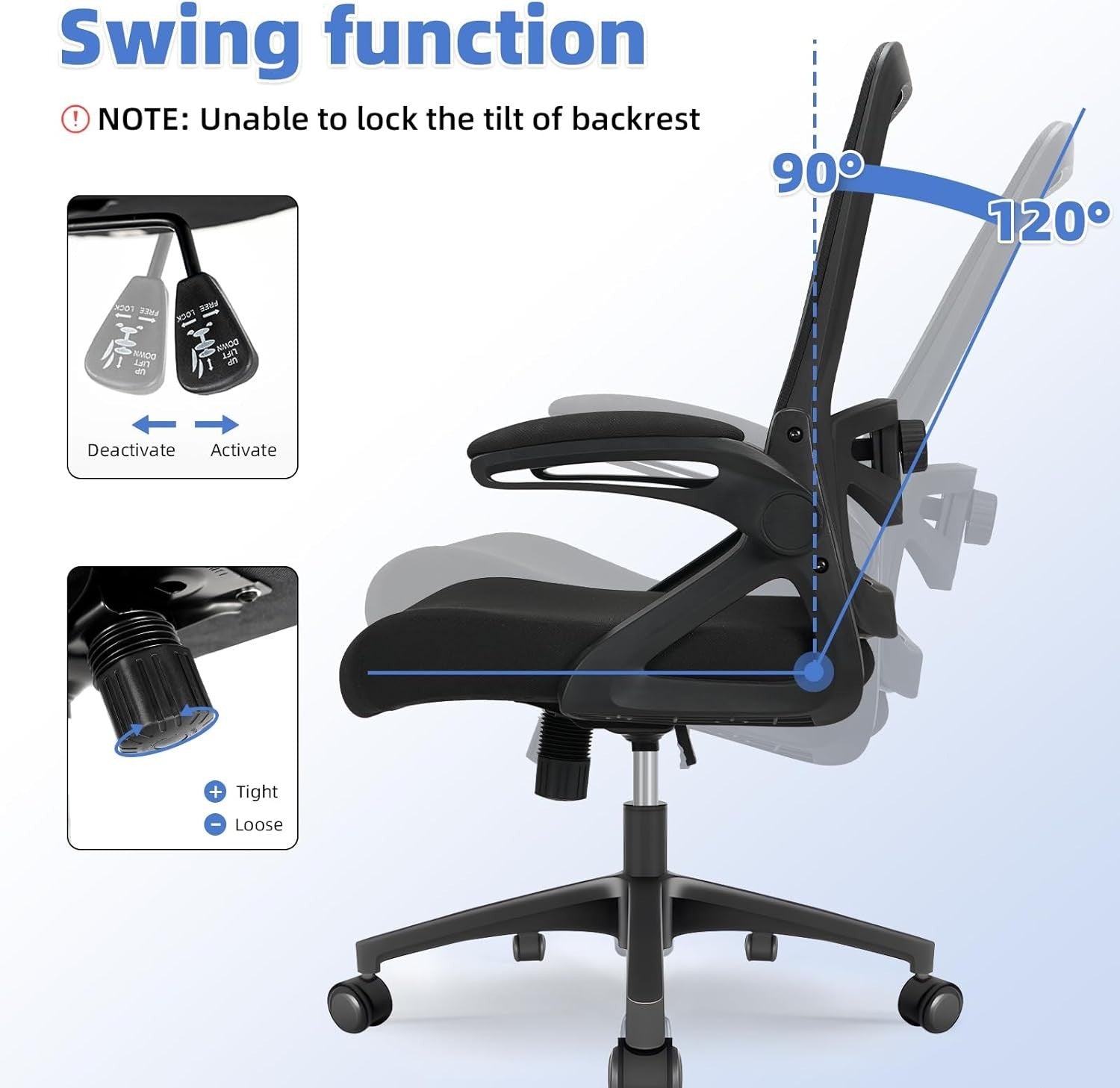 Ergonomic Office Chair Desk Seat Adjustable Lumbar Flip-Up Arms Mesh Back 120KG