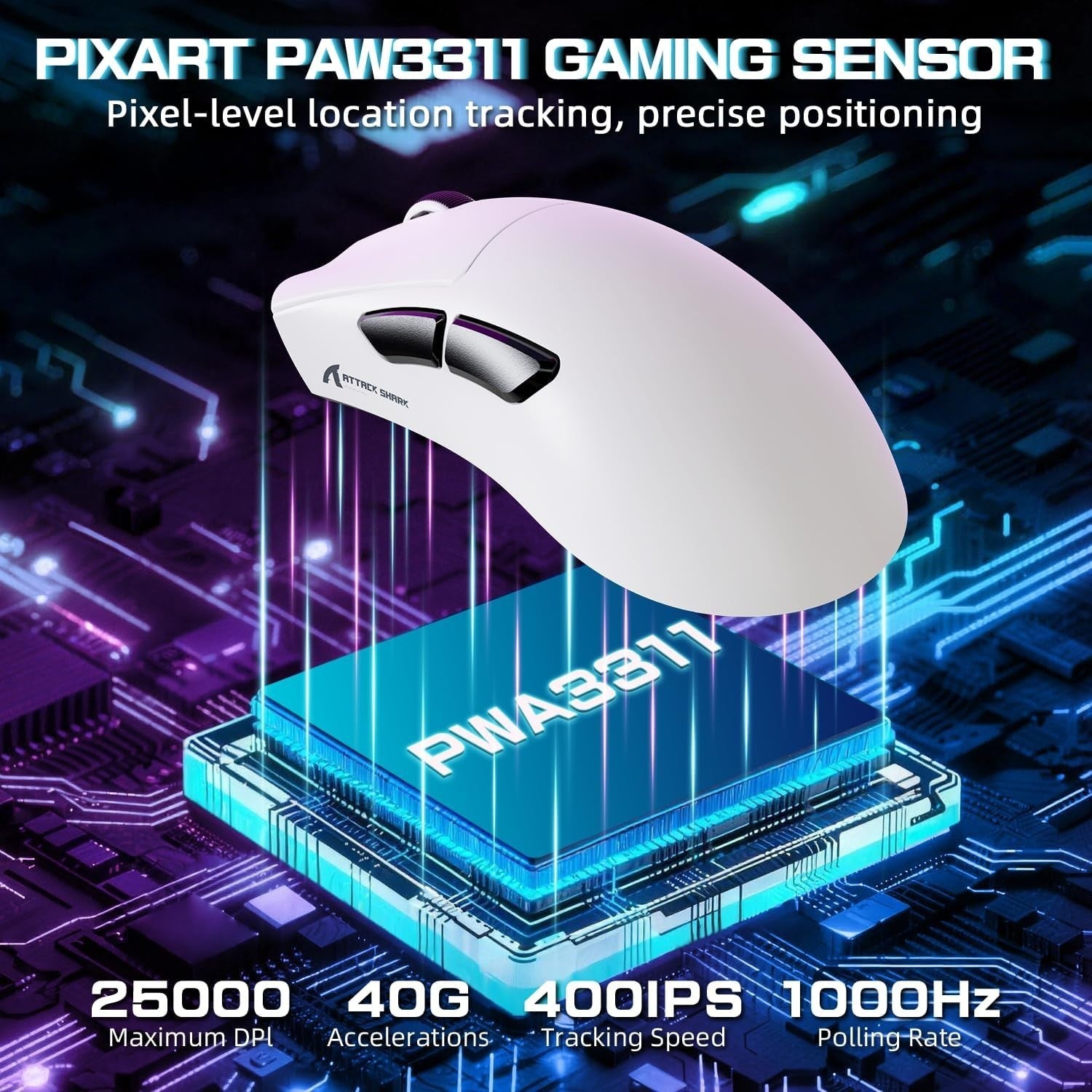 Wireless Gaming Mouse 25000 DPI 65g RGB Dock 100M Clicks White