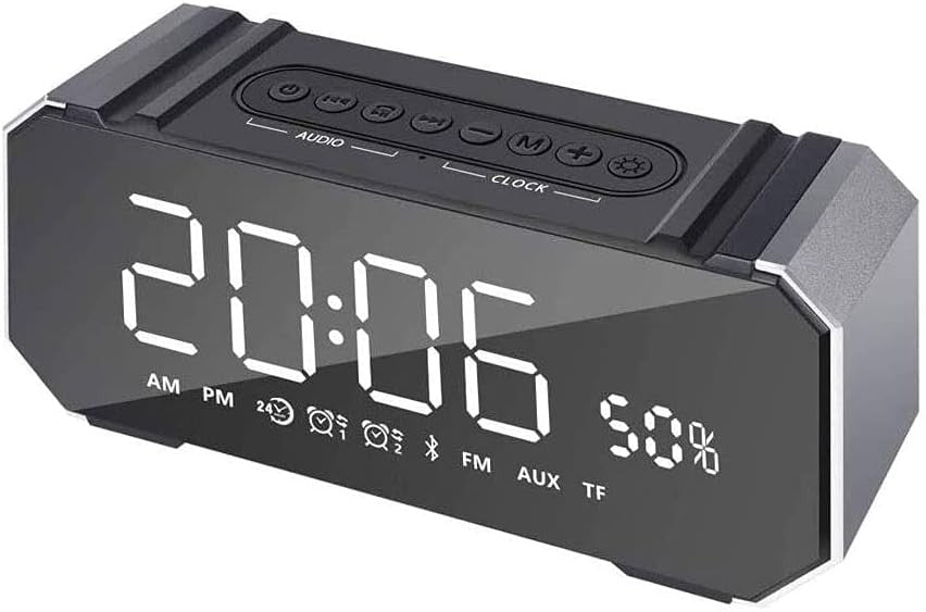 Silver Alarm Clock Radio FM Bluetooth USB Speaker LED Display Snooze Timer