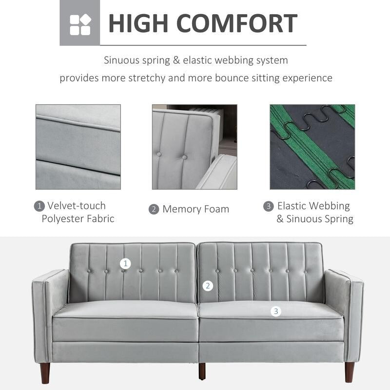 3 Seater Velvet Sofa Bed Light Grey Click Clack Couch Split Back Guest Bed