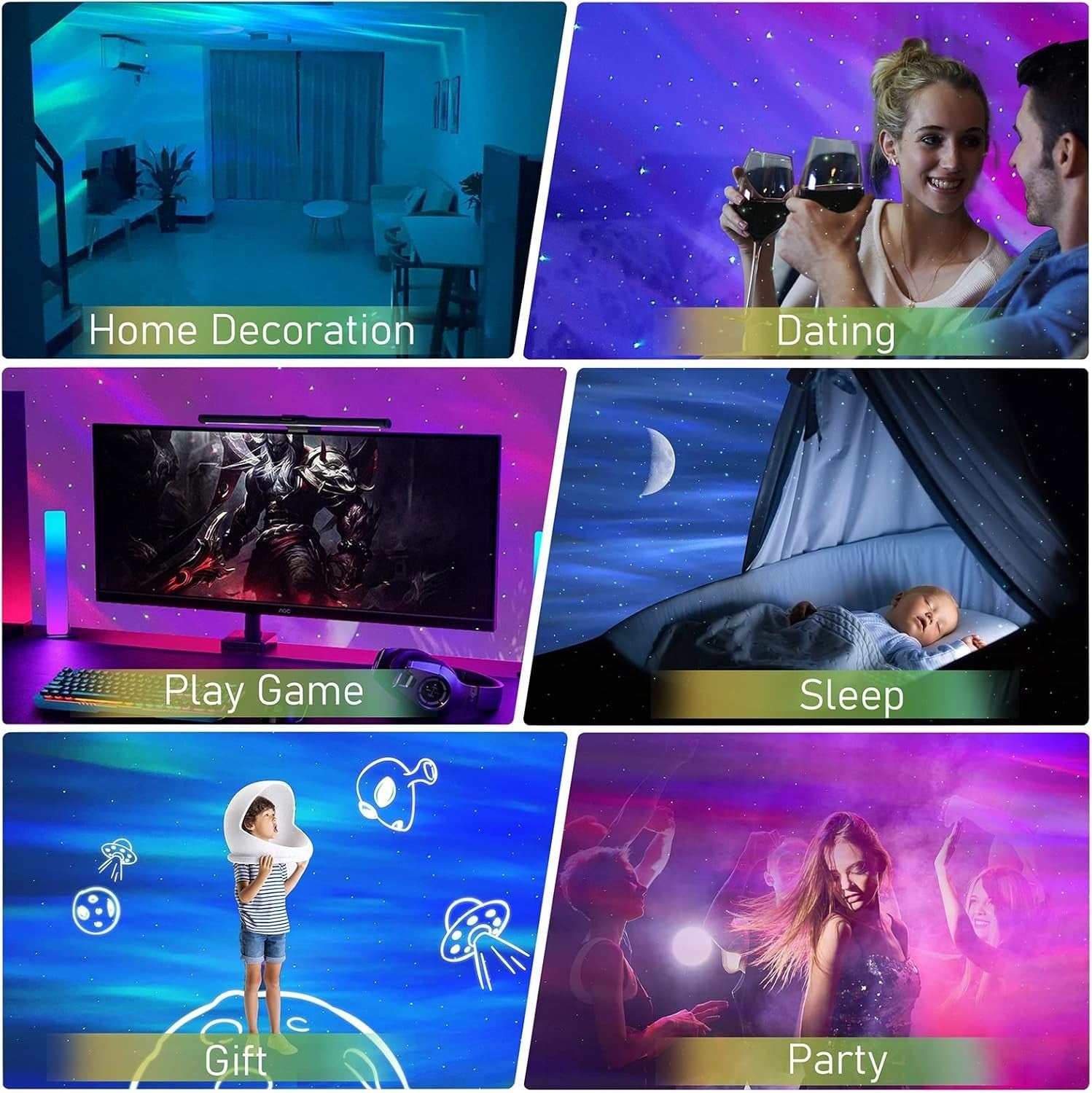 Galaxy Aurora Star Projector Bluetooth White Noise Moon Night Light RGBW